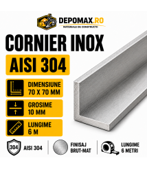 Cornier inox AISI 304, 70 x 70 x 10 mm, 6 metri